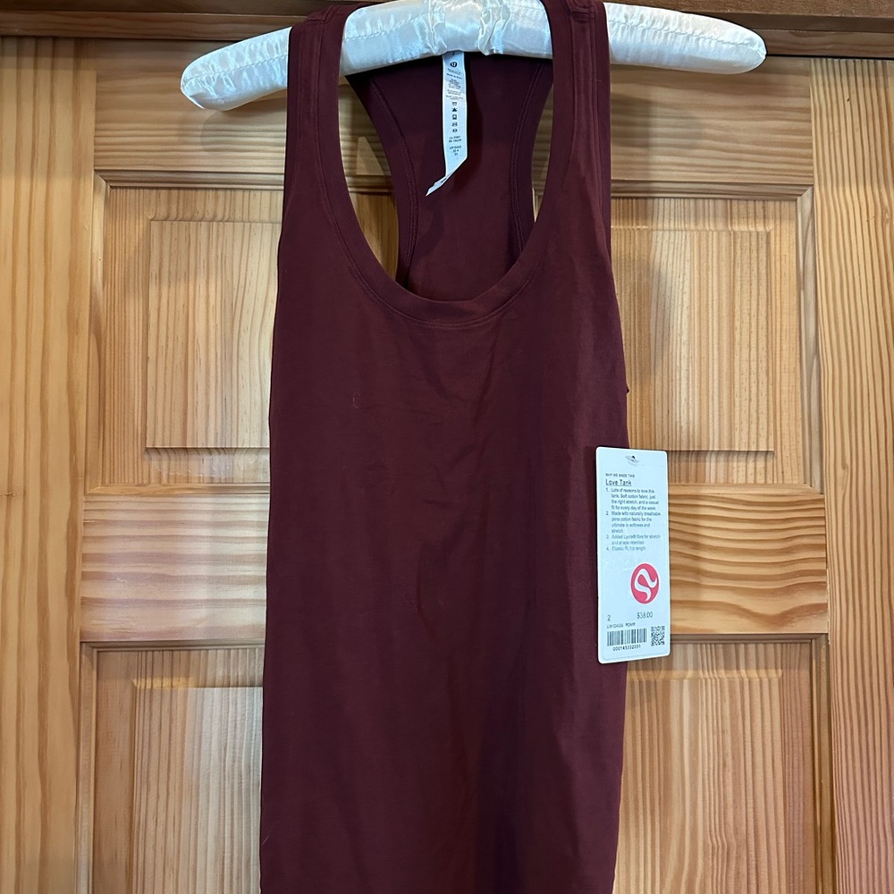 Women's Burgundy Wine Lululemon Love Tank Top in shade Red Merlot XS/S US 2 NWT